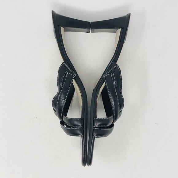 Talbots Sandal Womens 6B Black Leather Strappy Mid Kitten Heel Open Toe Slip On - Picture 4 of 12